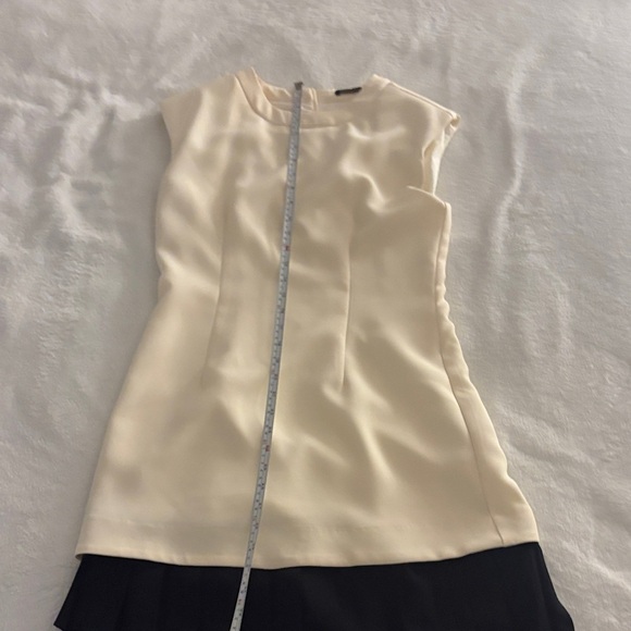 Chic Cream Dress with Black Pleated Hem - Picture 4 of 4